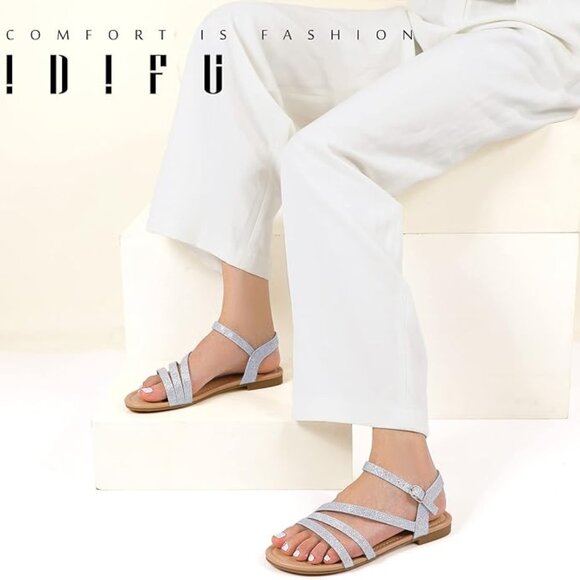 IDIFU Women's US 8.5 Strappy Dressy Summer Flat Sandals Back Strap Open Toe Slin - Picture 5 of 6